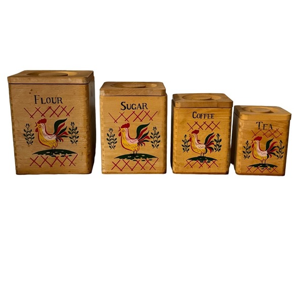 MCM Wooden Kitchen Canister Set Rooster Nesting Boxes Japan‎ - Picture 1 of 12